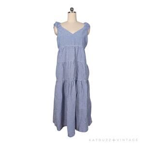 Old Navy Gingham Maxi Dress Xl Blue White Tiered Cottagecore Picnic Oz Dorothy